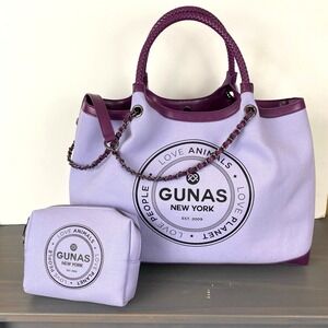 Gunas New York Ruth Canvas Tote Chain Shoulder Bag with Pouch Lilac Purple NEW